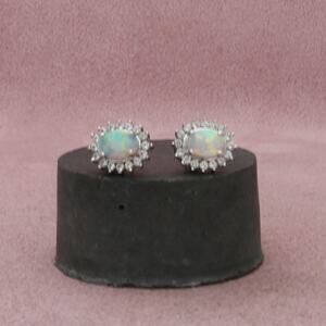 sterling silver opal & white sapphire halo stud earrings